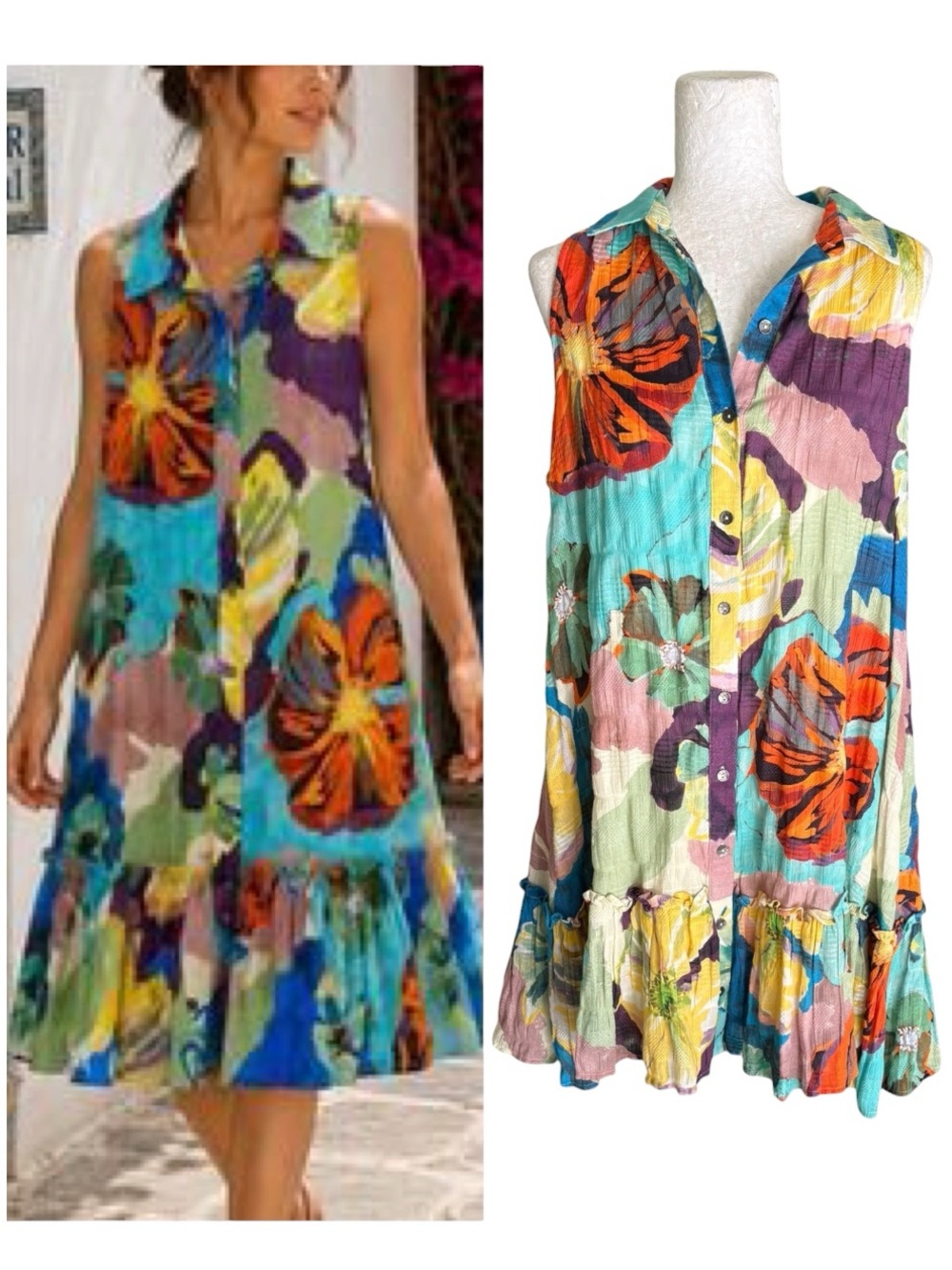 Anthropologie Maeve Zola Floral Print Button Front A-line Mini Shirt Dress - S